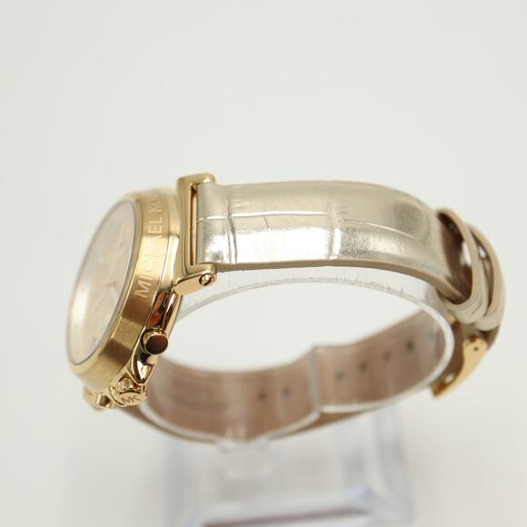 Michael Kors Maren Chronograph Gold Tone 40mm Watch Leather MK7509 w New Battery